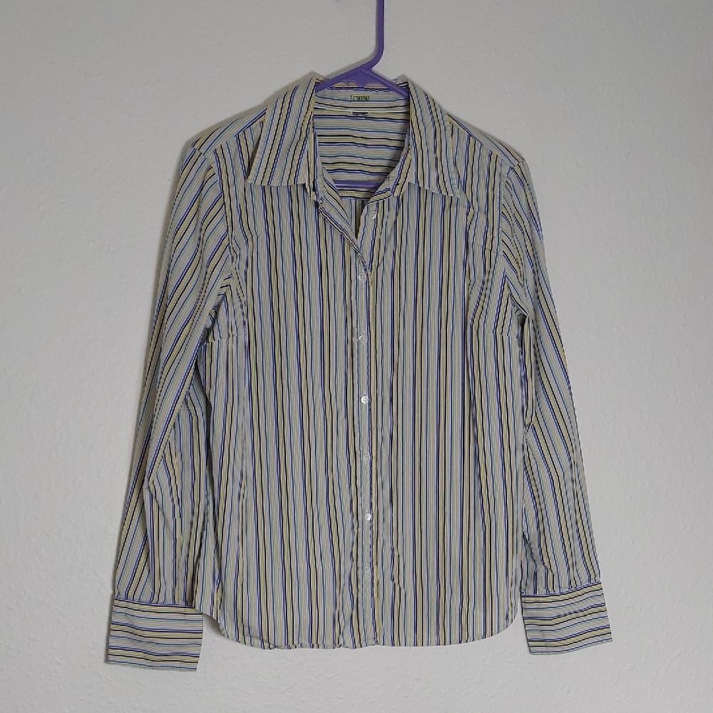 J Crew Blue and Yellow Striped Casual Button Down Shirt